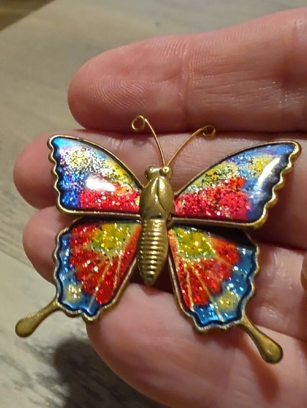 Multicolor Glitter Butterfly Brooch - Gold Trim